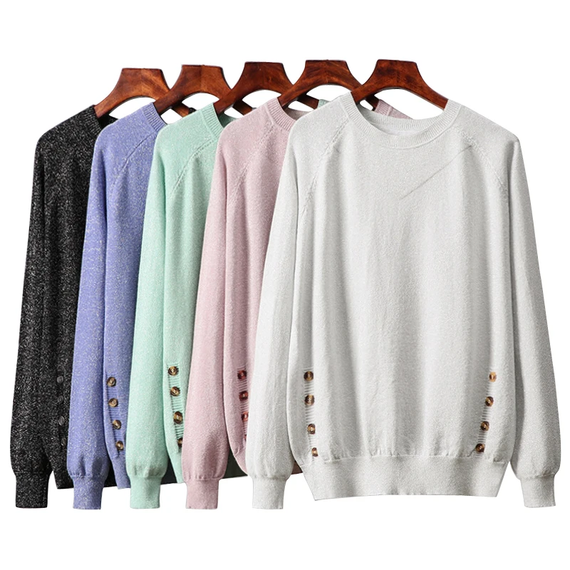 Женский пуловер с люрексом OUMENGKA блестящий вязаный свободный свитер длинными