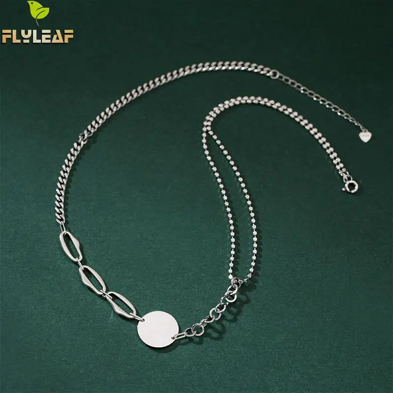 Flyleaf Round Card Asymmetry Beads Chain Necklaces &amp Pendants Real 925 Sterling Silver Necklace For Women Fashion Fine Jewelry |