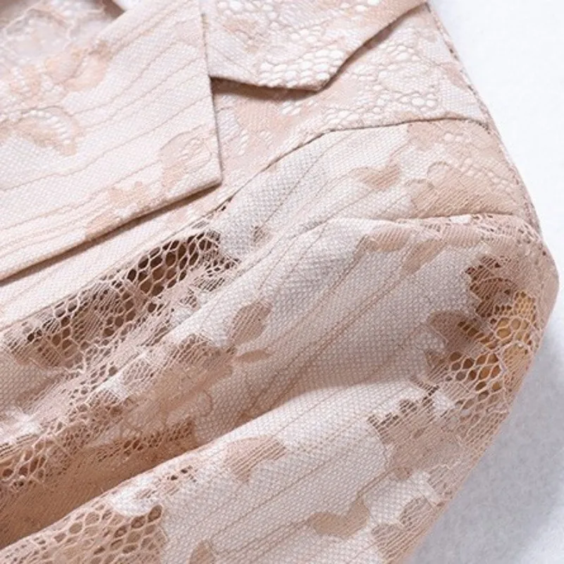 

Fashion Women Patchwork Chiffon Lace Printed Short Suit Jacket Office Ladies Summer Hollow Out Thin Section Elegant Blazers Tops