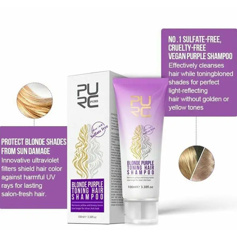 

PURC 100ml Purple Shampoo Sulfate Free Color Treated Shampoo No Yellow Shampoo For Blonde Hair Brassaway Revitalizing Shampoo