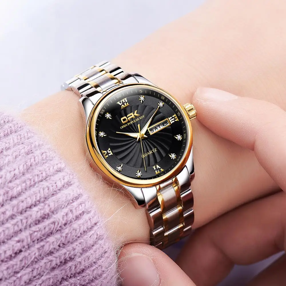 Reloj Pareja Luxury Couple Watch Men Watches Women Week Fashion Love Stainless Steel Waterproof Date Pair Luminous | Наручные часы