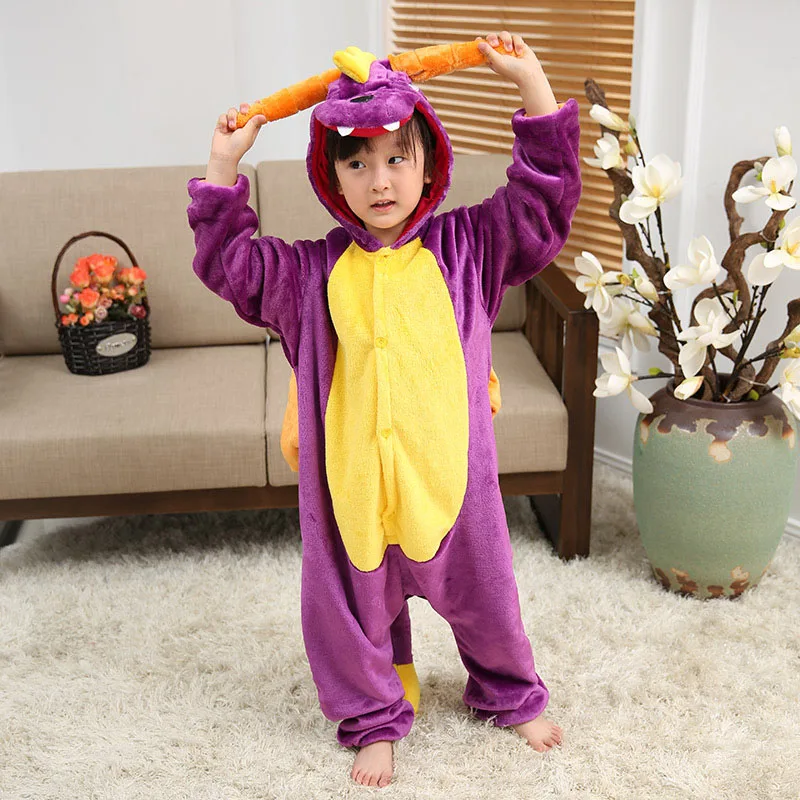 Purple Dragon Фланель Детская кигуруми пижамный комплект Зима С Капюшоном Животное Единорог Пикачу Стежка Косплей Дети Пижамы Для Мальчиков Девочек Пижамы Onesies пикачу одежда пижама детская для девочек пежама единорога для детей - Цвет: Purple Dragon