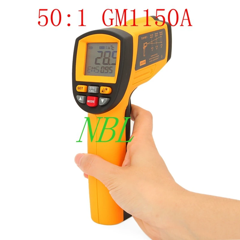 

Professional 50:1 Infrared Thermometer -18C-1150 Degree Industrial Pyrometer 0.1~1EM Handheld IR Temperature Meter GM1150A