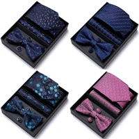 fashion brand many color festive present bow tie handkerchief pocket squares cufflink set necktie box gold mans fathers day