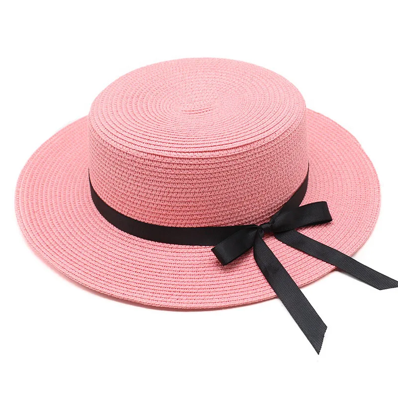 

New Summer Unisex Ribbon Bow Sun Hats Casual Panama Topper Hat Women/Men Wide Brim Beach Sun Straw Hats Women's Jazz Fedoras Hat