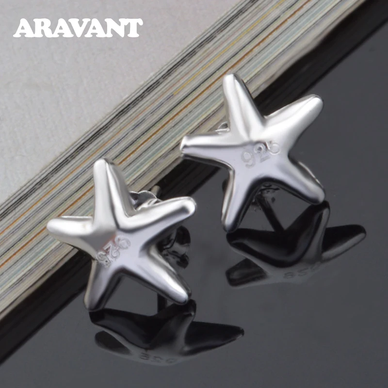 

925 Silver Cute Starfish Stud Earrings For Women Girls Silver Jewelry