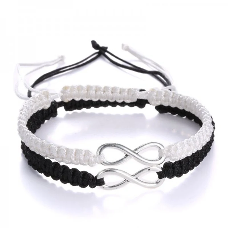 

Charm Boyfriend 8 Shape Infinite Couple Bracelet For Men Women Handmade Woven Rope Adjustable Black White Wristband Boho Jewelry
