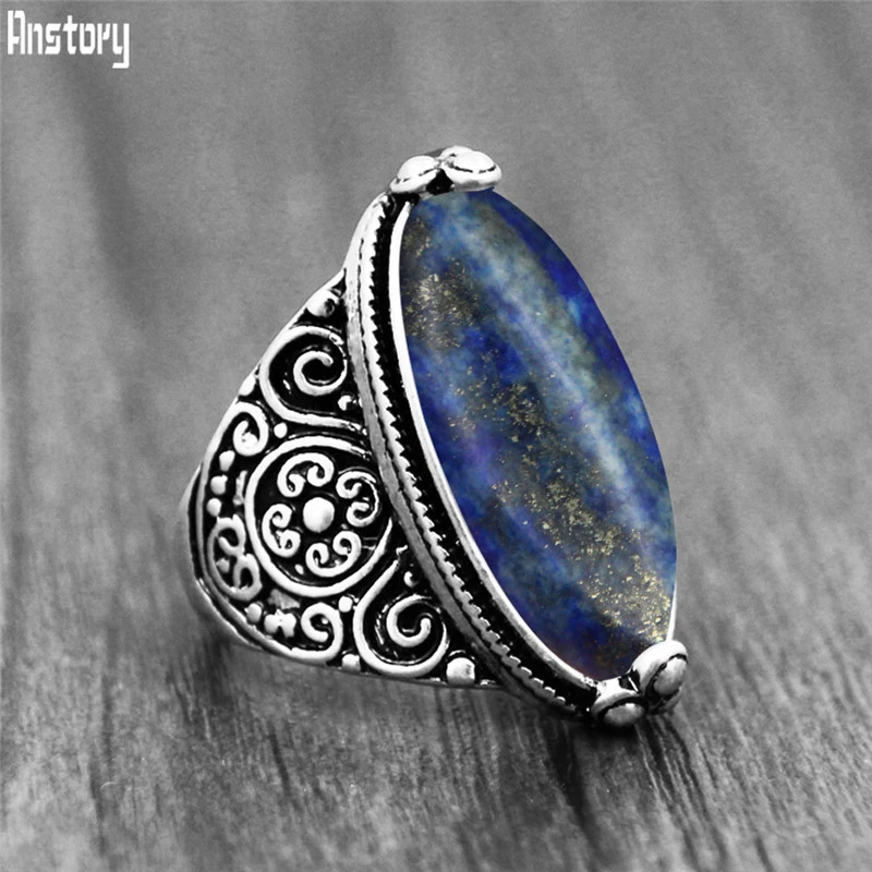 Нерегулярные лазурит кольца цветок группа Натуральный камень Античная
