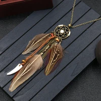women bohemian ethnic long chain feather pendant dreamcatcher necklace choker boho clothing jewelry accessories
