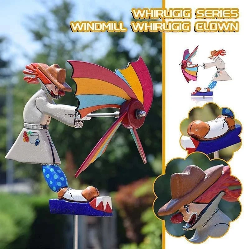 

WHIRLIGIG CLOWN Windmill Garden Decoration Miss Bee Garden ​Art Ornament Wooden Crafts Outdoor Statue Personalized Courtyard