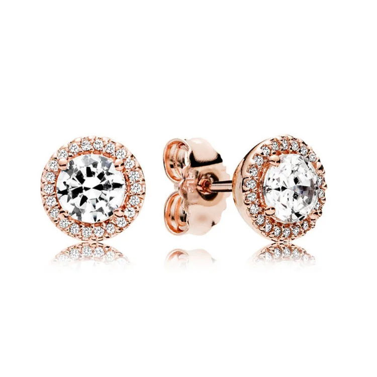 

New classic elegant S925 silver sterling earrings wild fashion temperament round zircon female