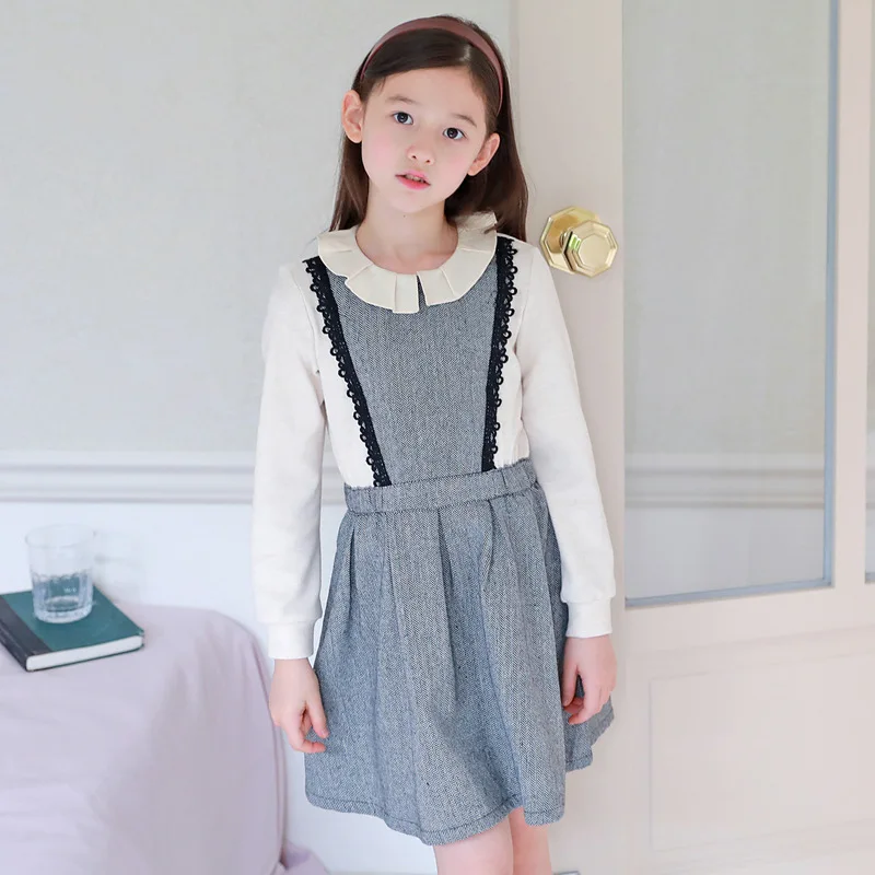 Осень 2019 г. новая одежда для девочек-подростков модное платье из двух предметов