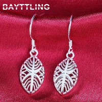 bayttling 20mm silver color exquisite hollow leaf drop earrings for woman charm fashion wedding gift jewelry