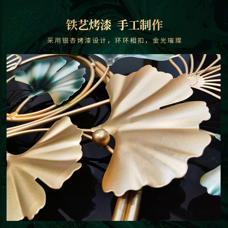 Living Room TV Background Watch Ginkgo Leaf Wall Clock Mute Creative Iron Decoration Hanging | Дом и сад