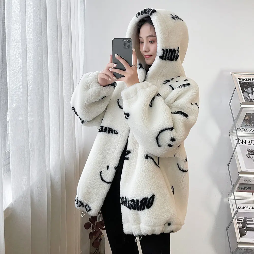 

Parkas Women's Plus Size Coats 2021 Winter Faux Fur Granular Velvet Prints Splicing Hooded Thickening Casual Warm Jackets Woman