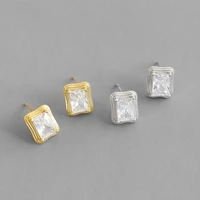 100 s925 sterling silver jewelry geometric crystal cz zircon square stud earring silver ornaments women party wedding gift