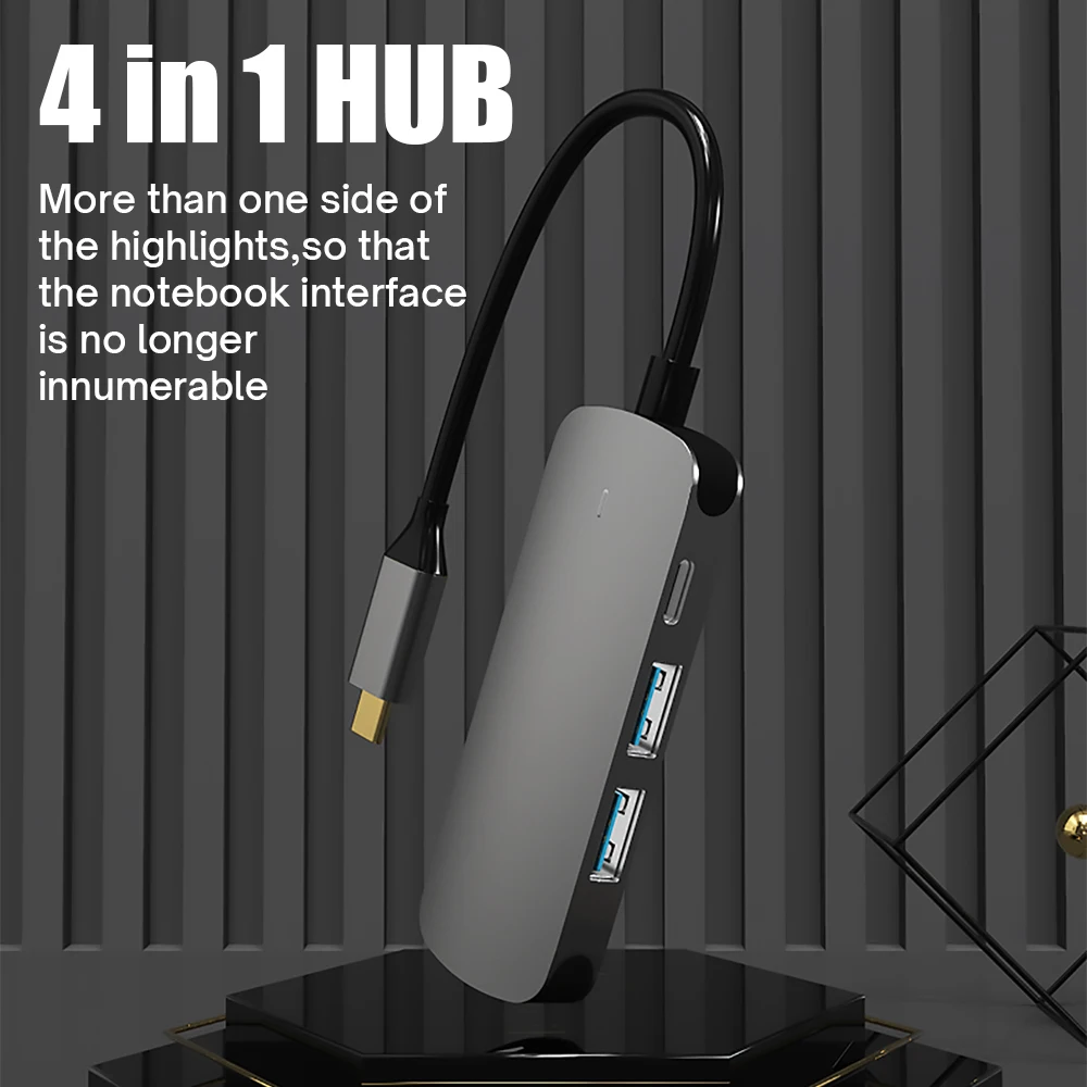 4 in 1 usb c hub type c adapter to hdmi 4k 60hz pd charge usb 3 0 splitter 4 ports docking station for laptop pc accessories free global shipping