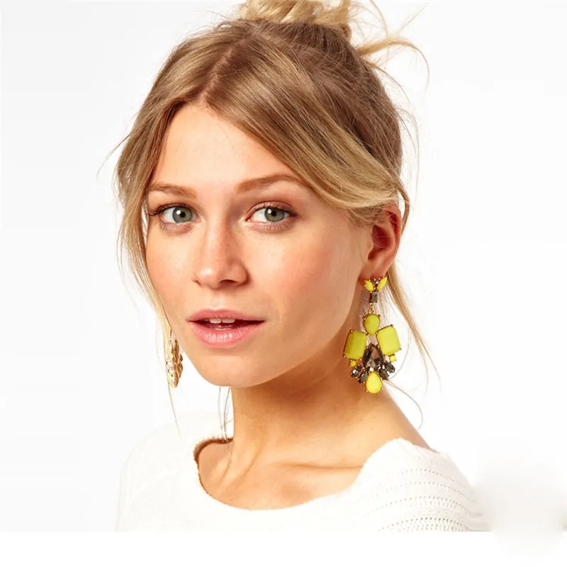 Женские квадратные серьги подвески с кристаллами богемные геометрические