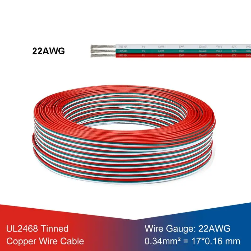 UL2468 3 рулона 3pin 22AWG луженая медная проволока Светодиодная лента провод