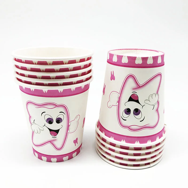 

10pcs/Pack Pink Teeth Theme Disposable Cups Baby Shower Paper Cup Party Decorations Teeth Birthday Party Supplies