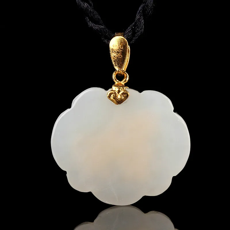 Натуральный китайский сорта хотанской (Hetian) белого нефрита сусальным золотом