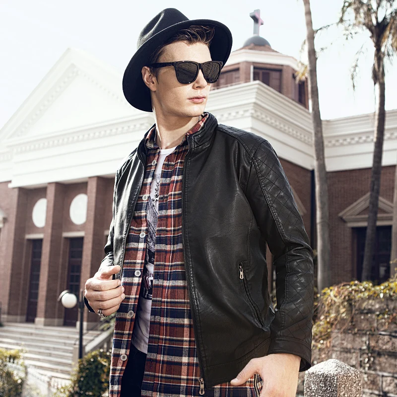 Новая байкерская куртка из искусственной кожи мужские коричневые Куртки пальто