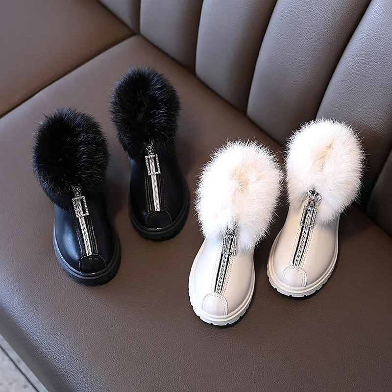 

Children Shoes for Girl Kids Fashion Martin Boots New Korean Winter Platform Boots Warm Leather Solid Black Little Girl Shoes