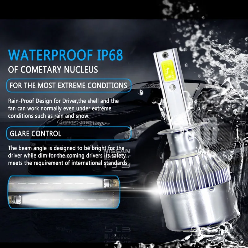 2PCs 9-36V LED Light C6 Headlight H1 H3 H7 H11 H13 36W 3800LM Automatic Headlamp 6500K Bulb | Освещение