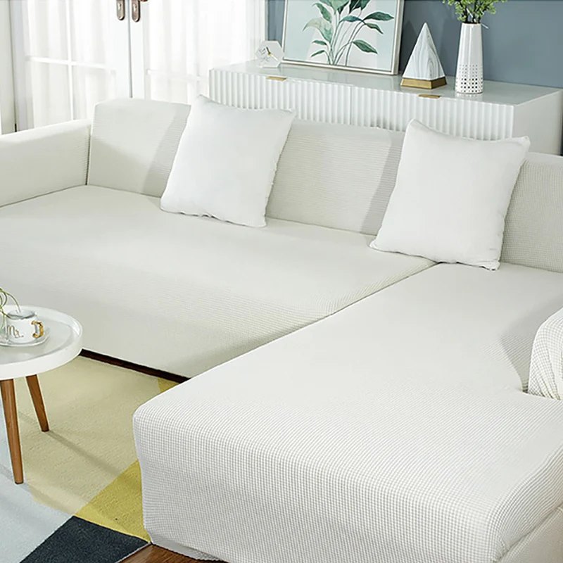 

Solid Color Sofa Cover L-shaped Sofa Seat Elastic Recliner Slipcover Protector All-inclusive 1/2/3/4 Seater Chair Sofa Cover