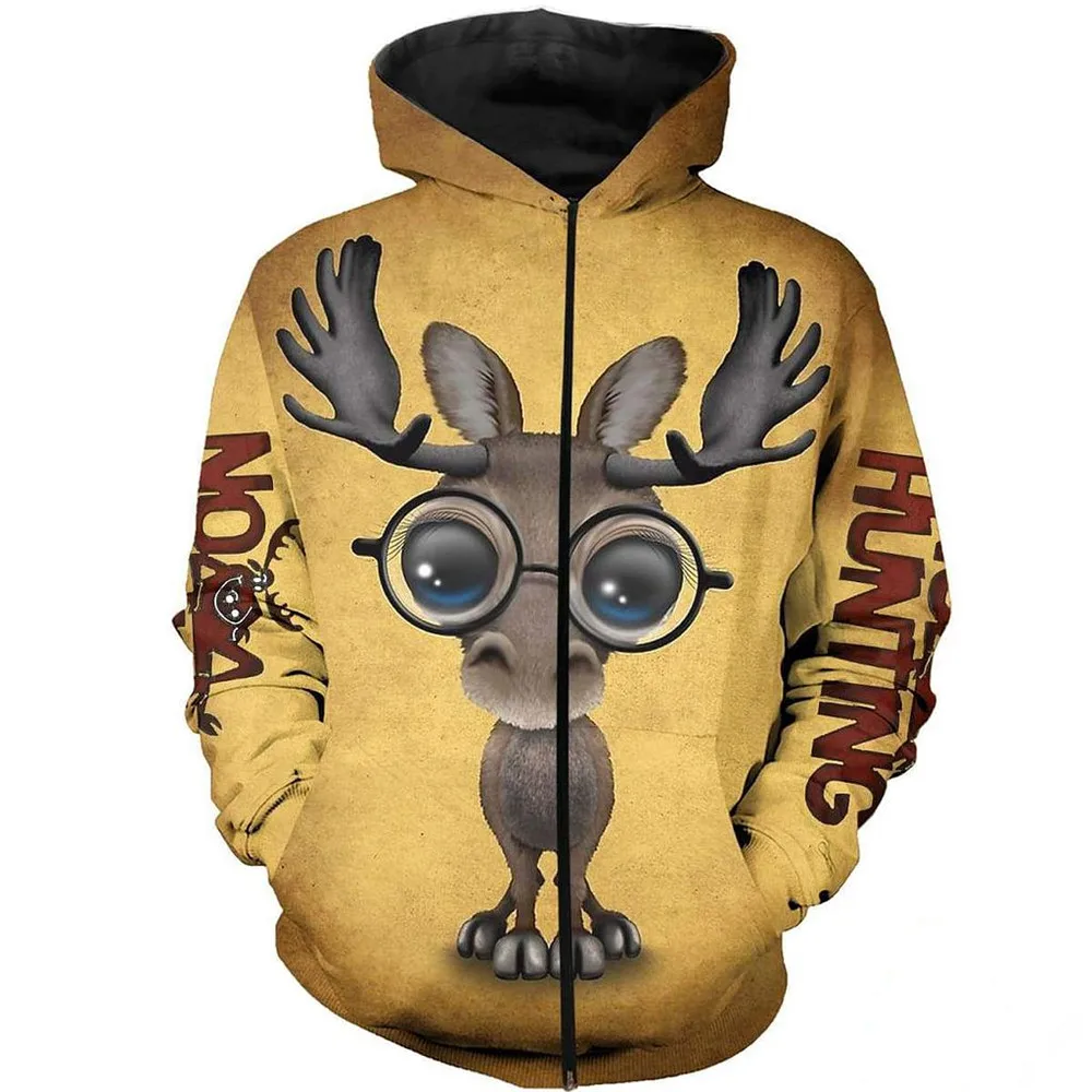 

3D Printed Cute Baby Moose Hoodie Men Women Harajuku Casual Sweatshirt Autumn Winter Fashion Zip Jacket