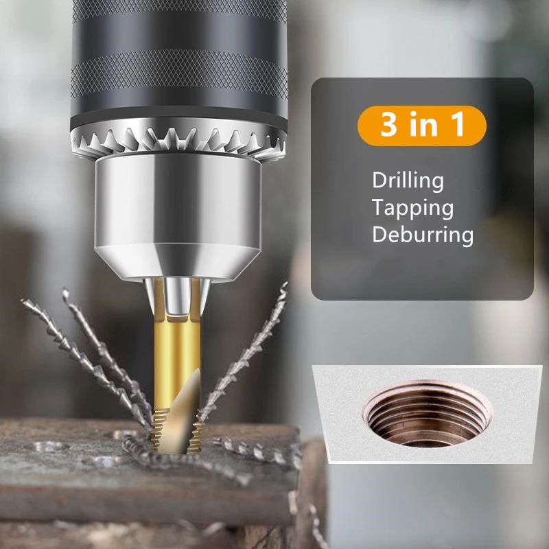 

6PCS M3 M4 M5 M6 M8 M10 Hex Shank Titanium Plated HSS Screw Thread Metric Compound Tap Drill Bits Hand Tools Set Metal Drilling