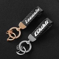 carbon fiber leather car keychain with diamond custom emblem luxury key ring for maserati ghibli levante mc20 quattroporte