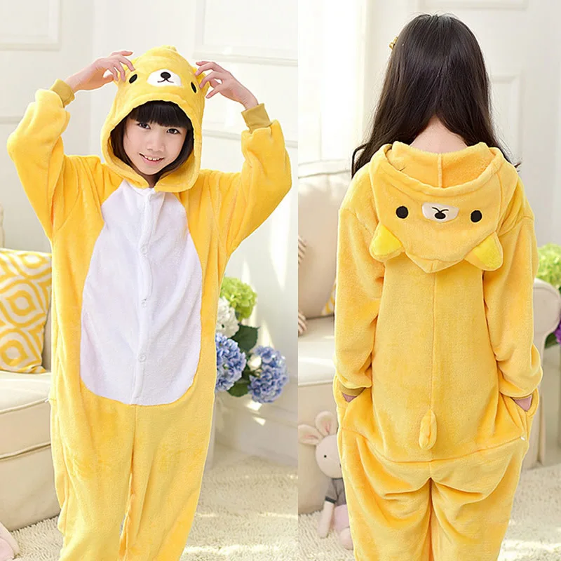 Bear Кигуруми костюм для детей, одежда для мальчиков, Хлопковая пижама единорог, динозавр комбинезон-лиса зимние животных Косплэй, одежда для сна для маленьких мальчиков Штаны для девочек с рождественским изображением пижамы - Цвет: Bear