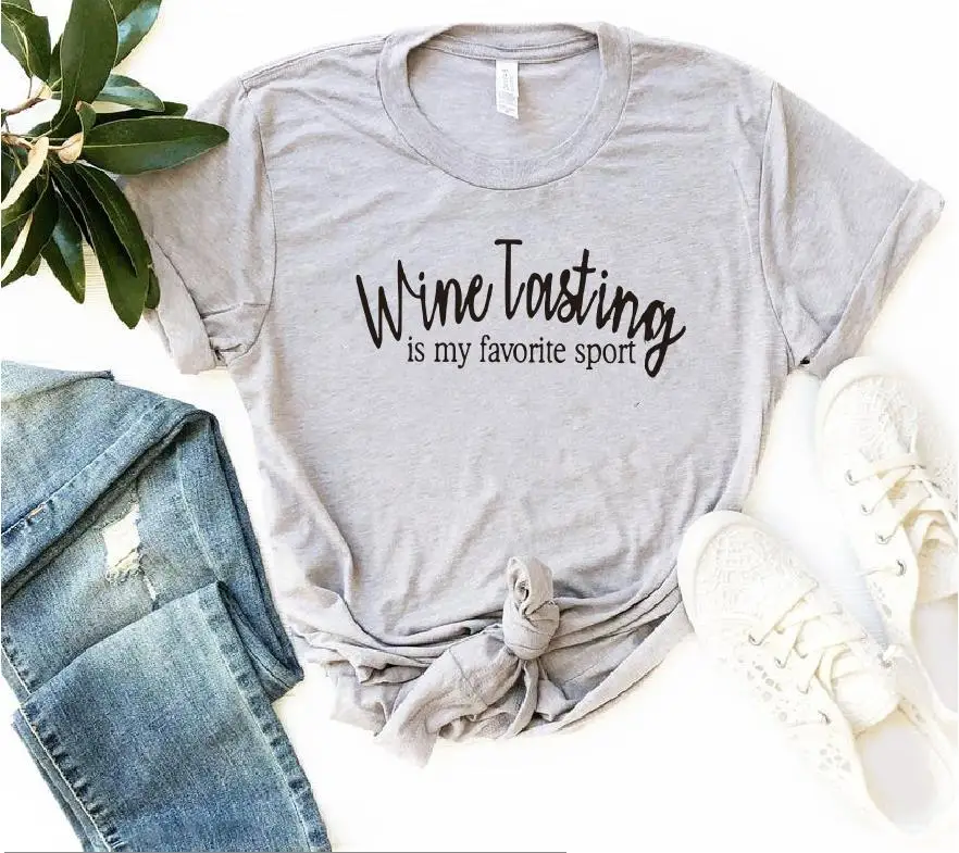 gray t black words Дегустация вина-это моя любимая Спортивная футболка Winery Tour Lover, женская модная повседневная футболка с коротким рукавом, большие размеры, Прямая поставка - Цвет: gray t black words