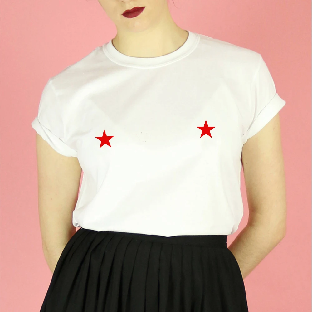 

Love Pentagram Nips Breast Print T shirt Tees Shirt Tshirt Simple Minimal Design Print Unique Weird women's clothing