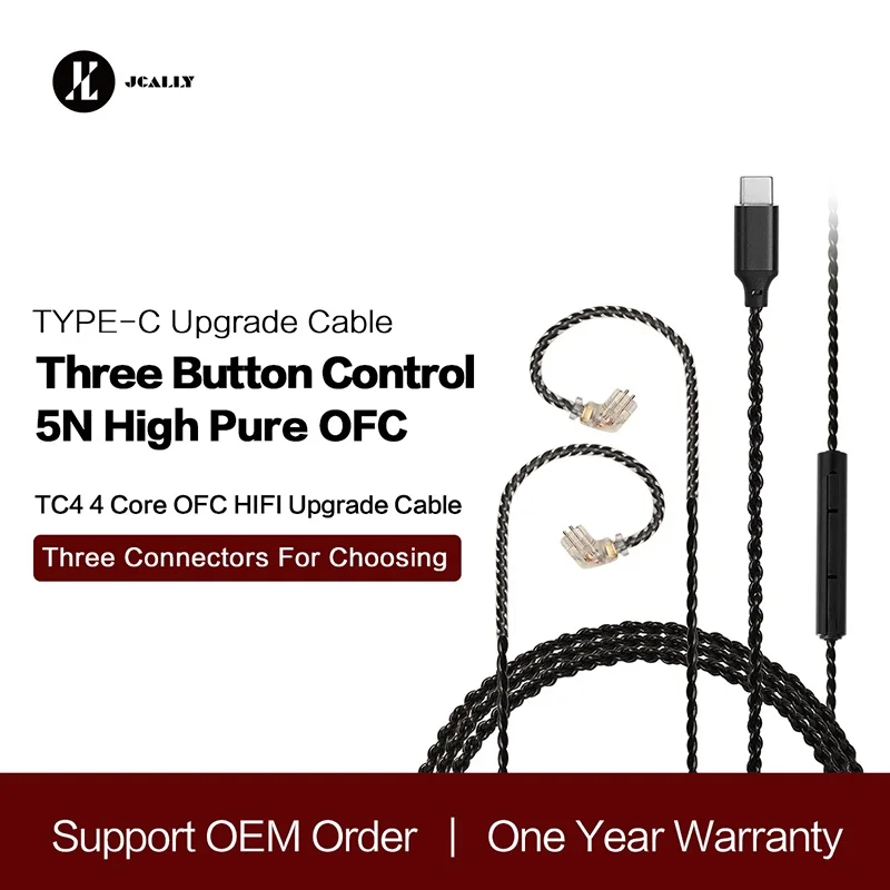 

JCALLY TC4 Type C Earphone Cable 4 shares TYPE-C oxygen-free copper headset three-button upgrade wire MMCX QDC ZSN