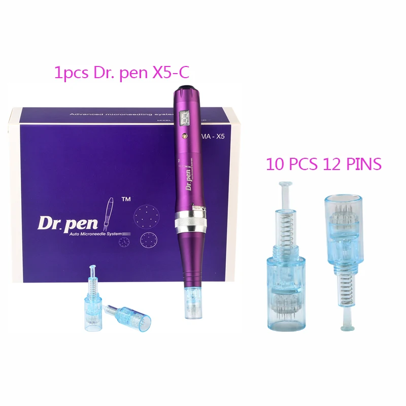 Dr. pen 12 pins Ручка Ultima X5 Проводная Дерма ручка с 10 микроиглами микро Дерма терапия винтовой картридж авто микро игла ручка машина - Цвет: Dr. pen 12 pins
