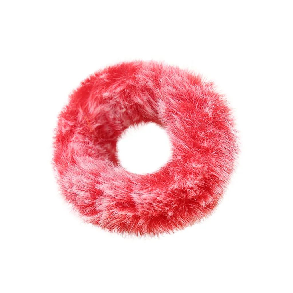 Hot Pink Искусственный мех пушистая резинка для волос зимняя эластичная резинка для волос для взрослых простая однотонная мягкая плюшевая повязка для волос для женщин аксессуары для волос - Color: Hot Pink
