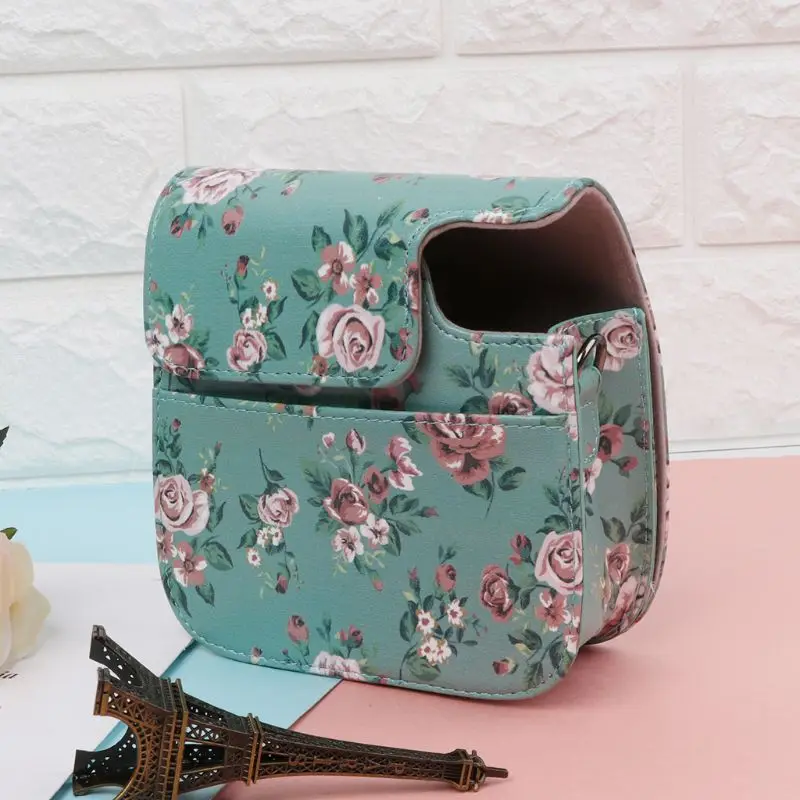 

Mini 8/9 Camera Bags Floral Faux Leather Strap Pouch Covers for fujifilm H9EB