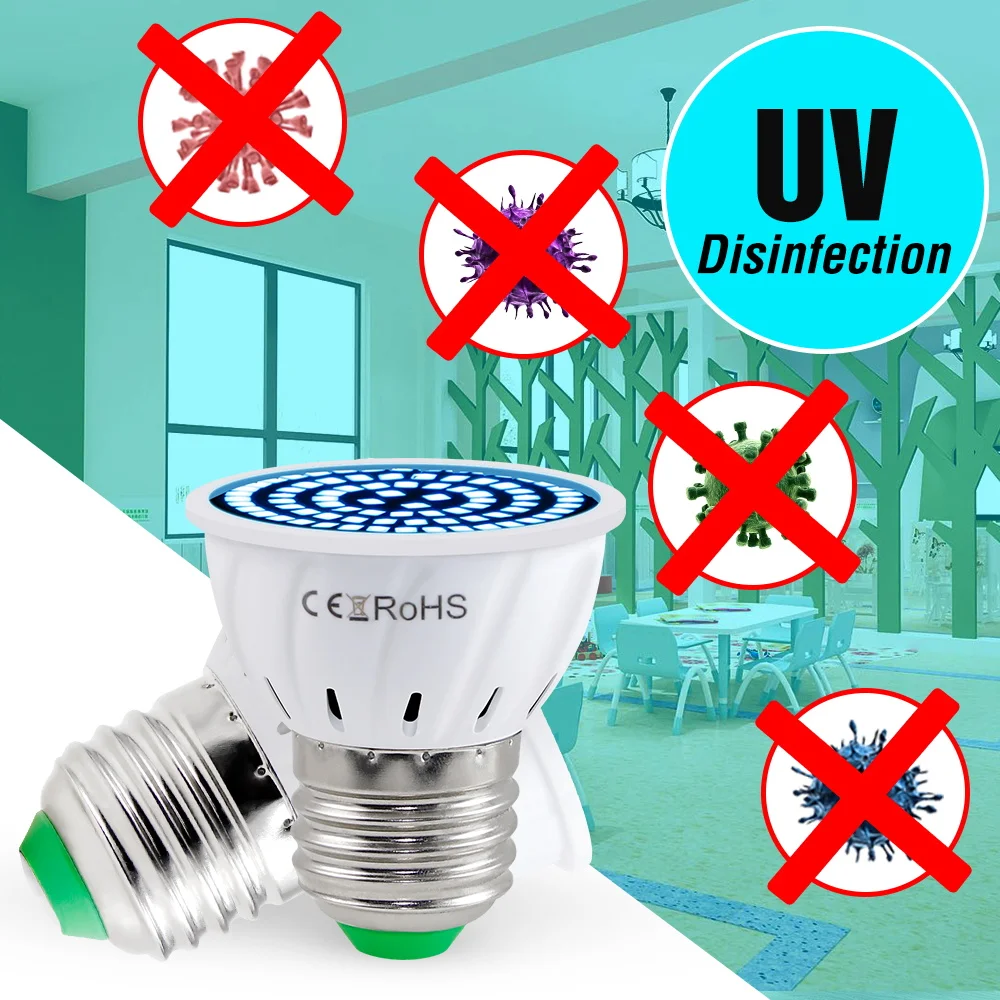 

220V Germicidal Lights E27 LED UV Bulb E14 UVC Sterilizer Light B22 Ultraviolet Disinfectant Lamp GU10 Ozone Bulbs MR16 Lampara