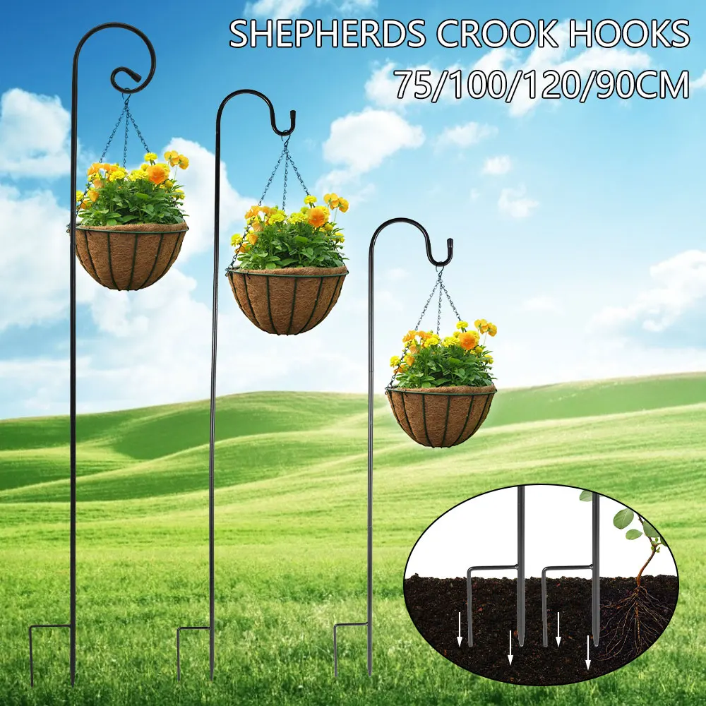 

4 Pieces Of Adjustable Shepherd Hook Hook Iron Garden Pile Solar Light Lantern Plant Basket Flower Stand Flower Pole With Base