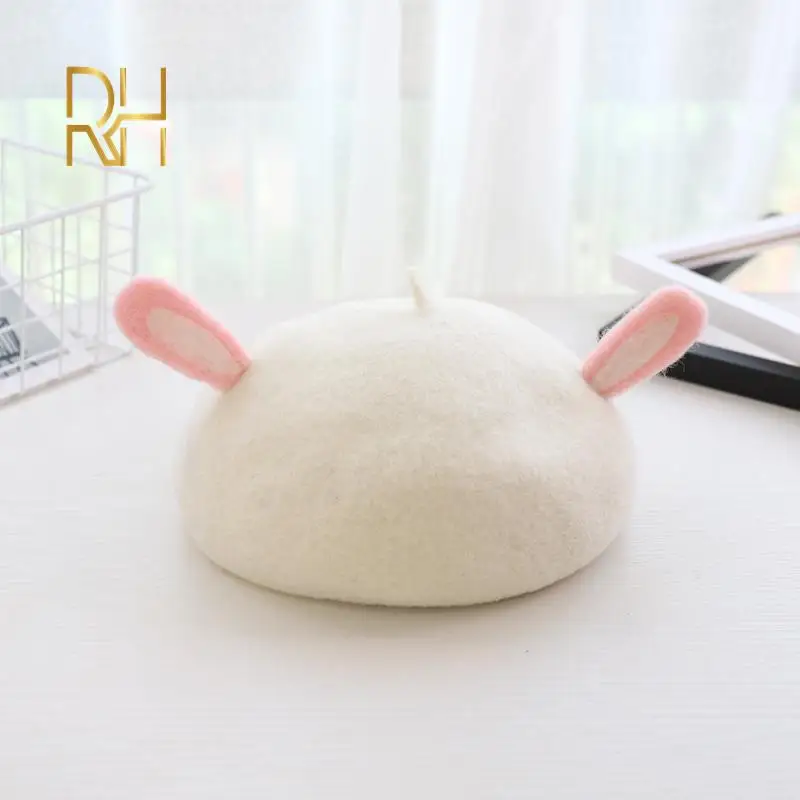 Женский Зимний берет шапка из шерсти с милым Кроликом котом медведем лисьими