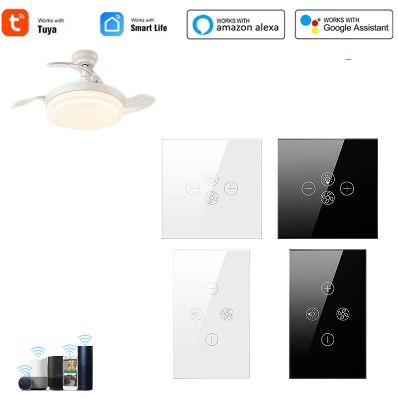 

Wi-Fi Смарт настенный вентилятор светильник выключатель стеклянный сенсорный экран Панель Беспроводной индораптора ЕС/США Беспроводной дис...