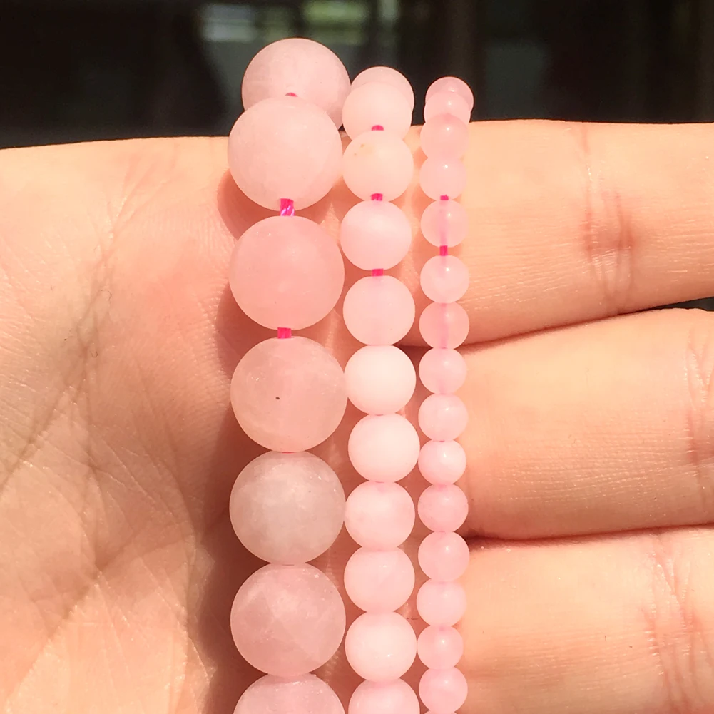 

Matte Dull Polish Pink Crystral Round Beads Natural Stone Beads for Jewelry Making DIY Charm Beacelet Necklace Accessories 15''