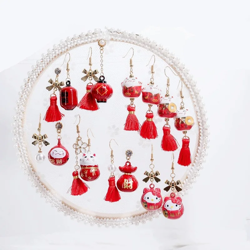 Серьги гвоздики с кисточками и кошачьими колокольчиками|Серьги-подвески| |