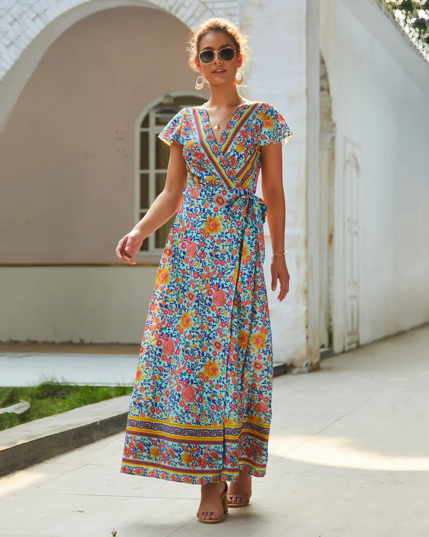 

Sexy V-neck Women Dresses Floral Boho Print Vintage Floral Maxi Dress Bohemian Summer Seaside Holiday Woman Dresses