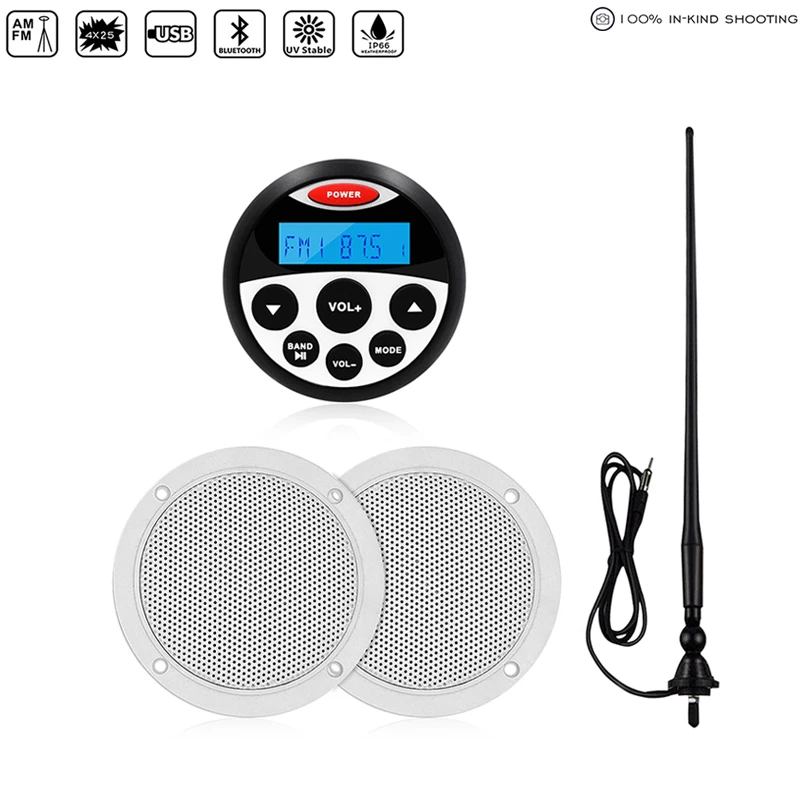 

Водонепроницаемый морской стерео Bluetooth-радиоприемник, аудиоприемник, MP3-плеер + 4-дюймовые Морские Динамики для RV, ATV, лодки, гольф-тележки + FM-...