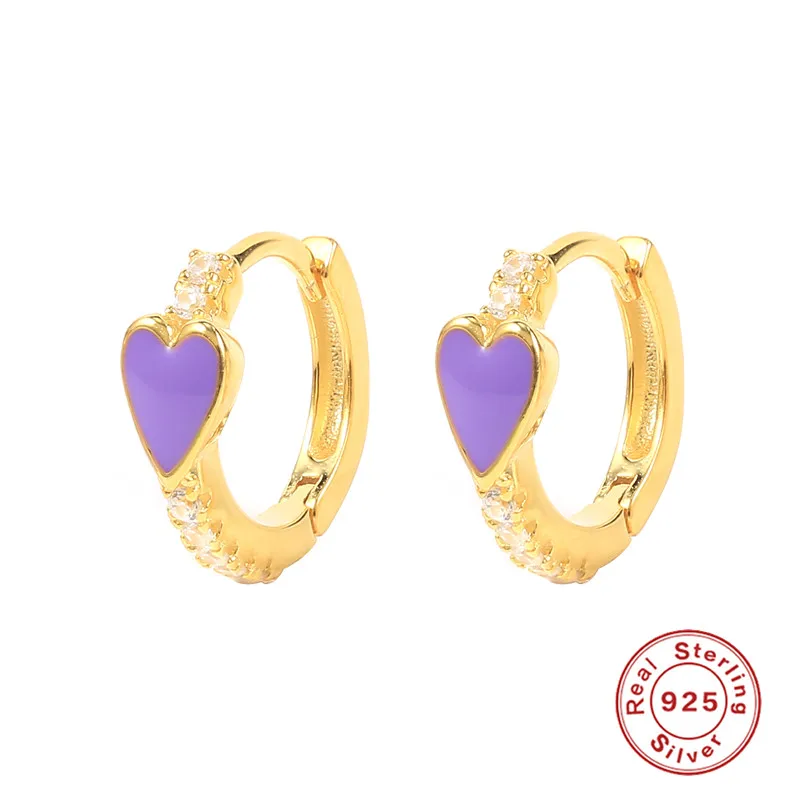 

CANNER 100% 925 Sterling Silver Enamel Love Heart Circle Earring Colorful Dripping Oil Hoop Earrings for Women Girl CZ Jewelry