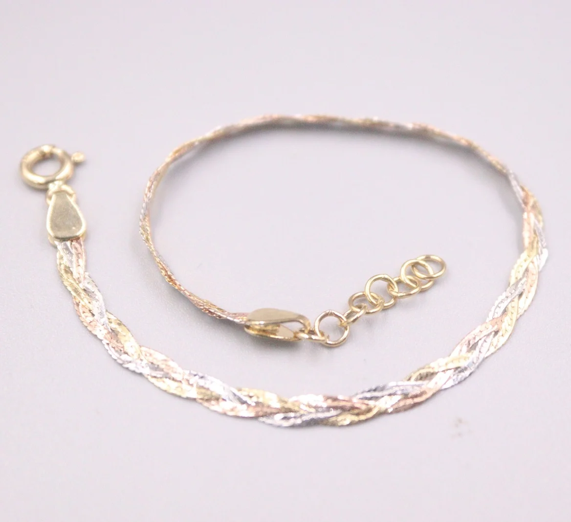 

Au750 Real 18K Multi-tone Gold Bracelet For Women Female Three Weave Blade Snake Shiny Curb Adjustable Bracelet Women 16+3cmL