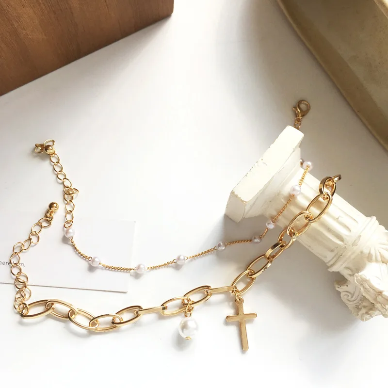 F.J4Z 2019 хит-хоп золотая цепочка женские браслеты с искусственным жемчугом и